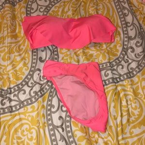 Hot pink flounce top bikini